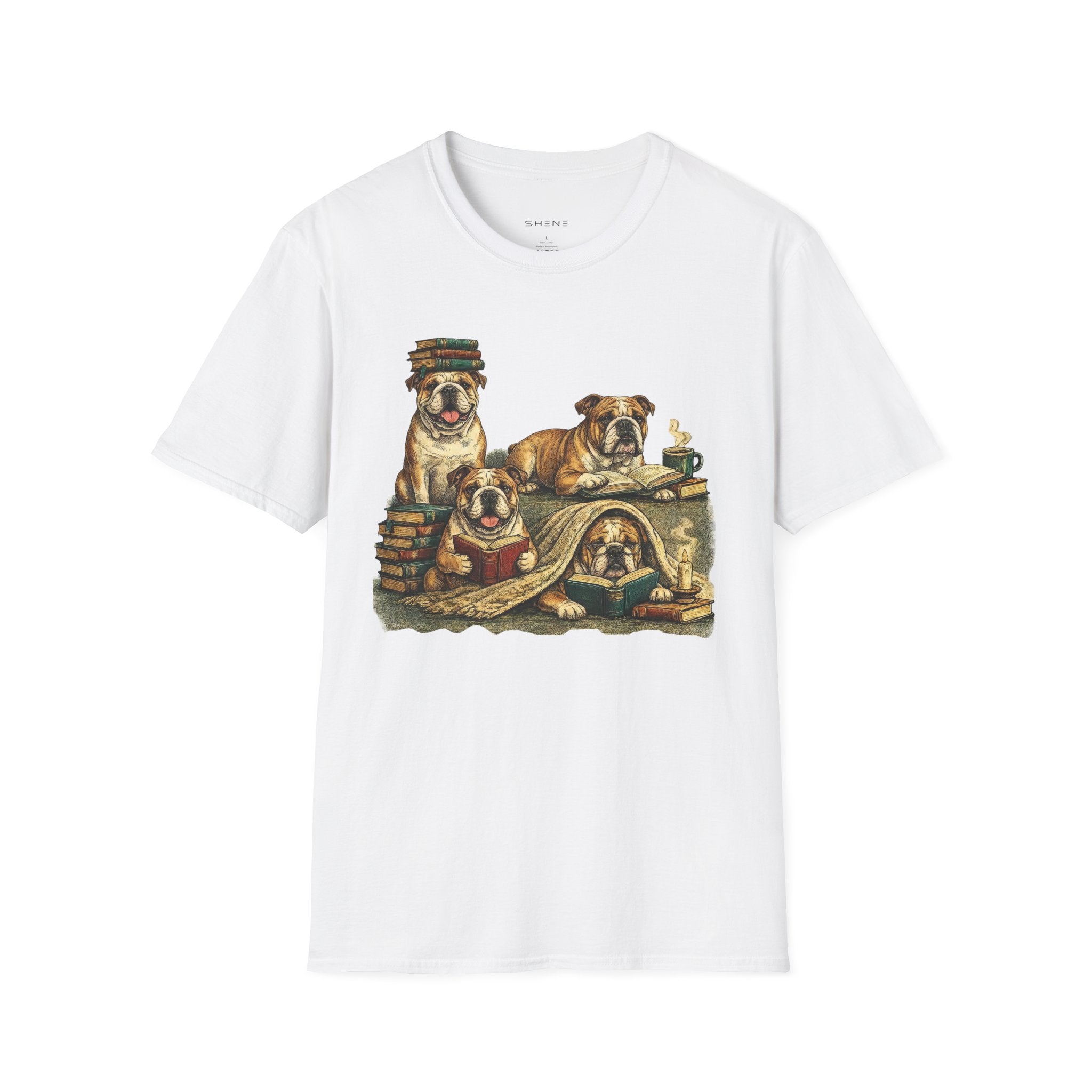 Copy of Copy of Copy of Unisex Softstyle Frenchi Library Four Dog T-Shirt