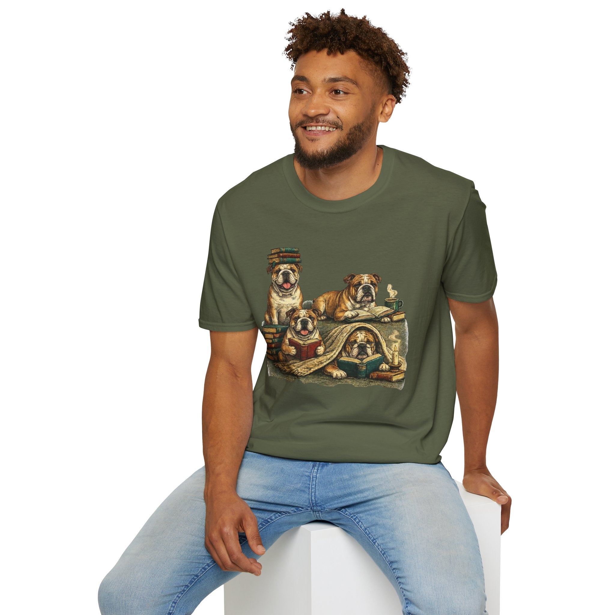 Copy of Copy of Copy of Unisex Softstyle Frenchi Library Four Dog T-Shirt