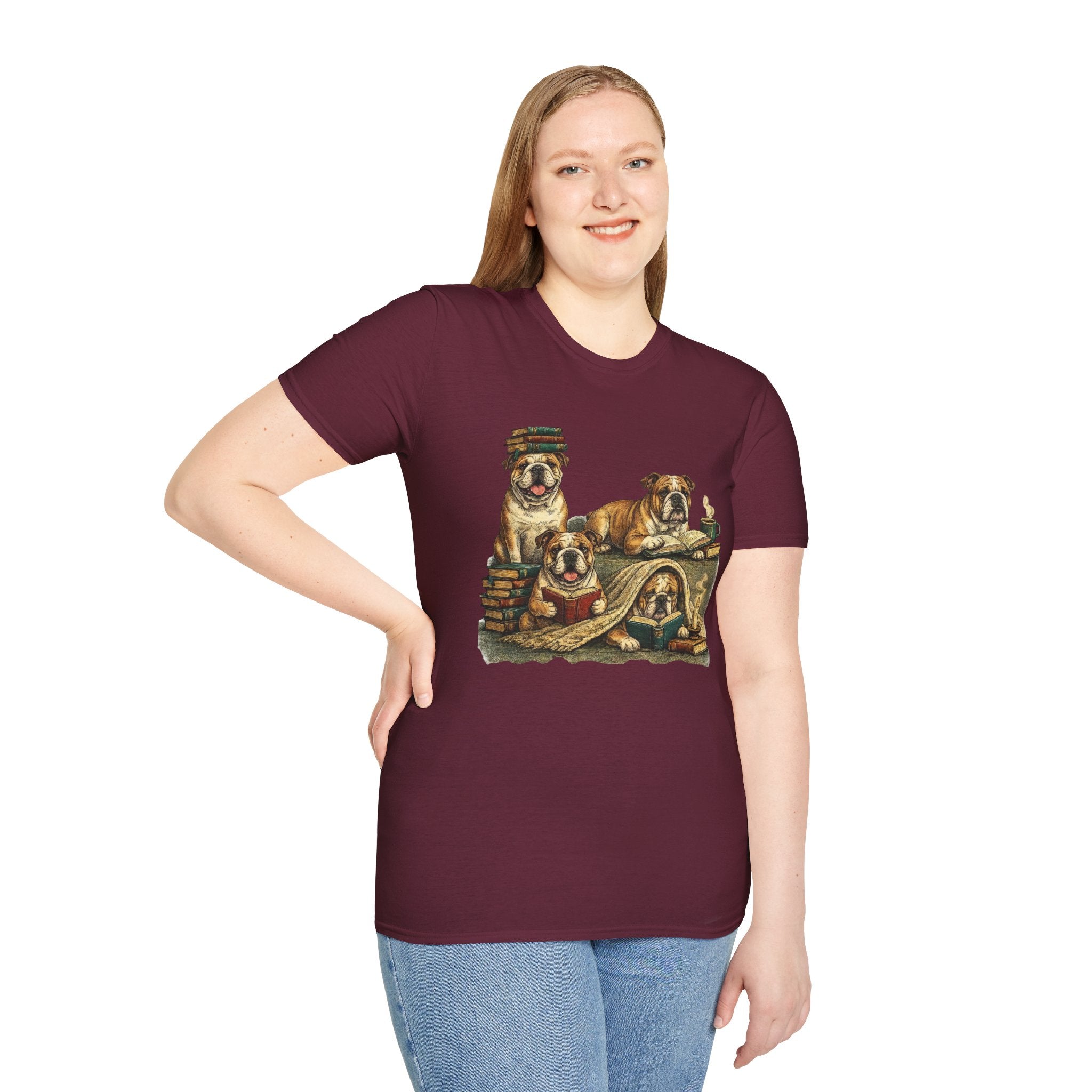 Copy of Copy of Copy of Unisex Softstyle Frenchi Library Four Dog T-Shirt