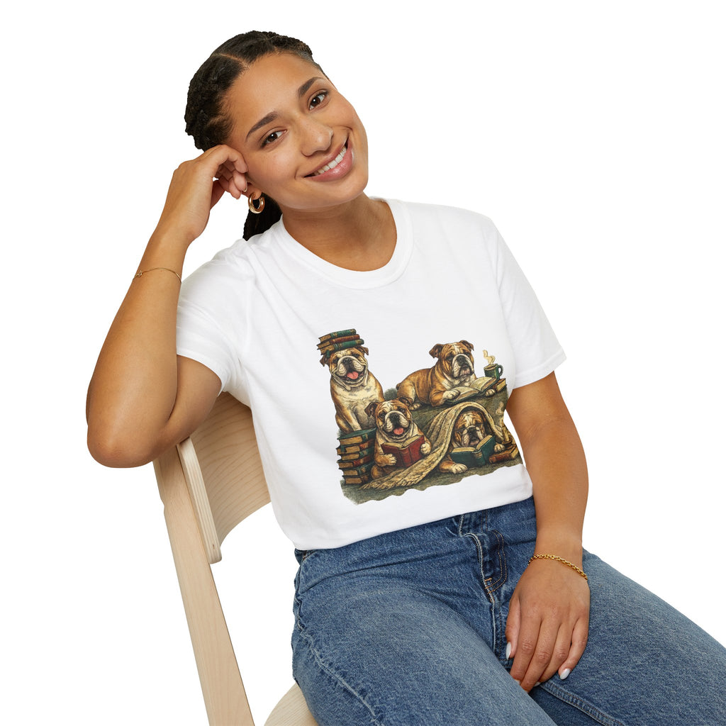 Copy of Copy of Copy of Unisex Softstyle Frenchi Library Four Dog T-Shirt