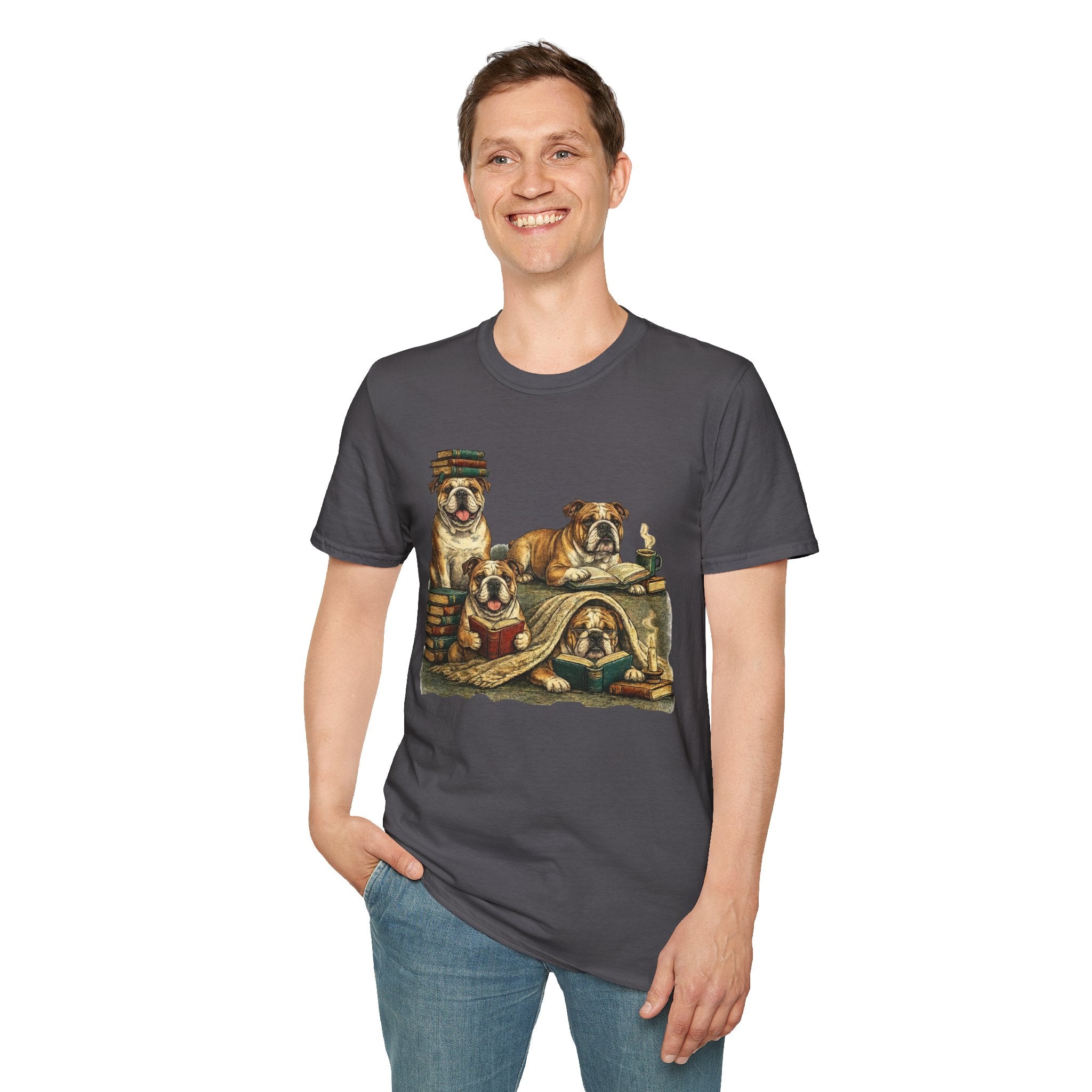 Copy of Copy of Copy of Unisex Softstyle Frenchi Library Four Dog T-Shirt