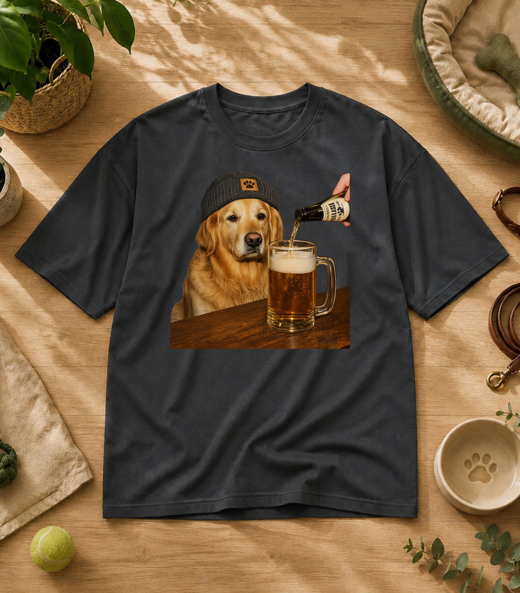 Funny Golden Retriever Drinking Beer T-Shirt