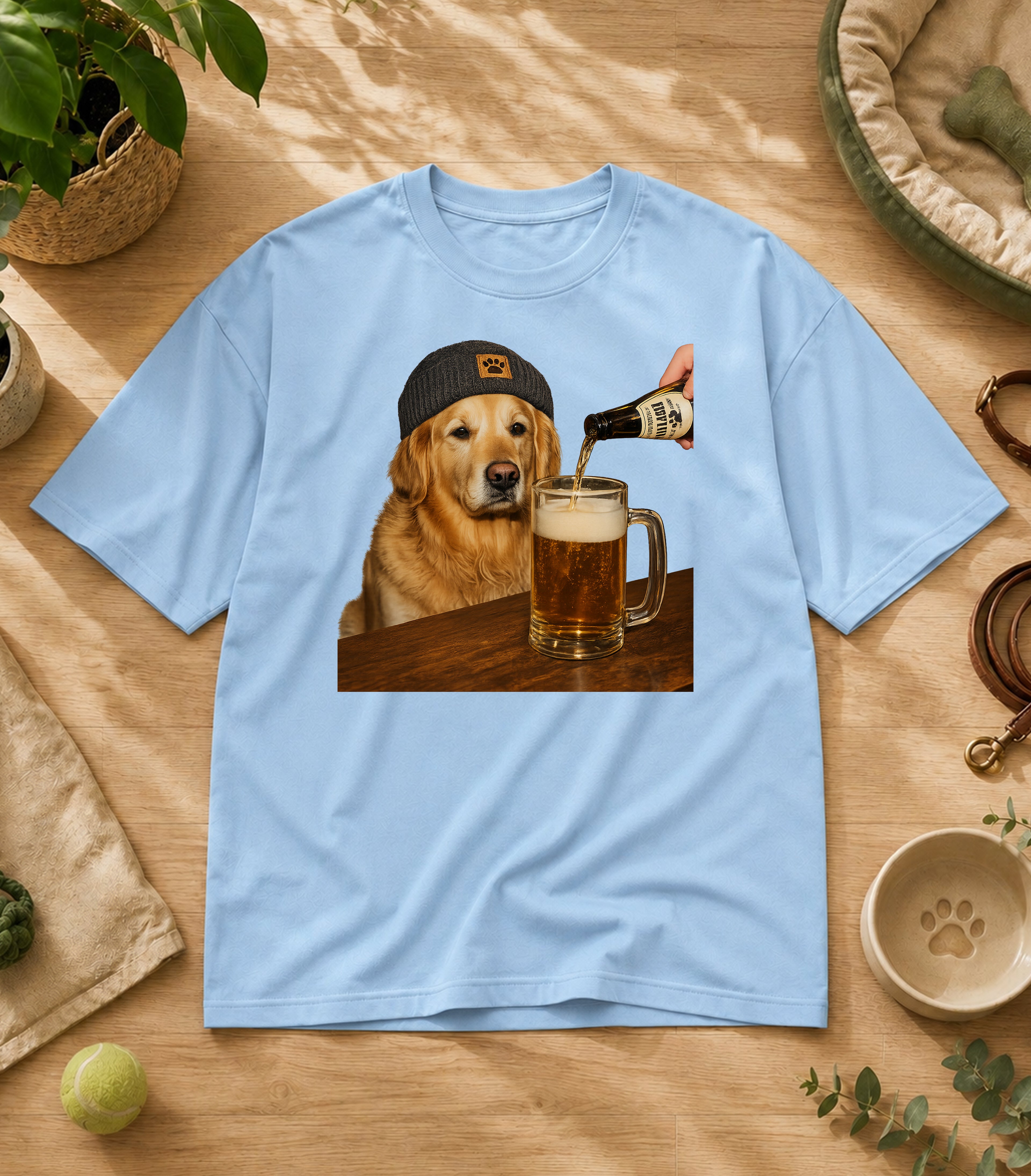 Funny Golden Retriever Drinking Beer T-Shirt