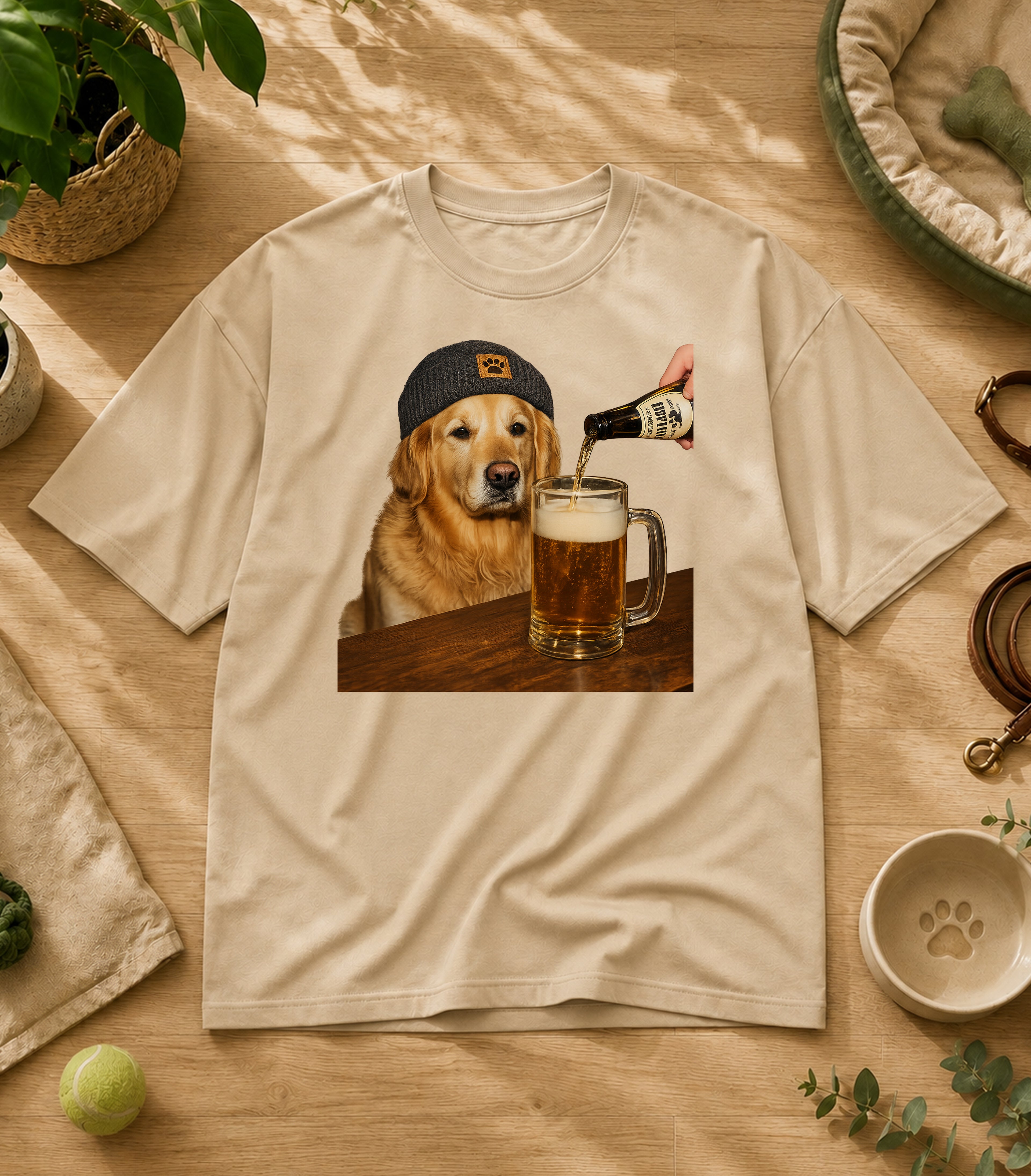 Funny Golden Retriever Drinking Beer T-Shirt