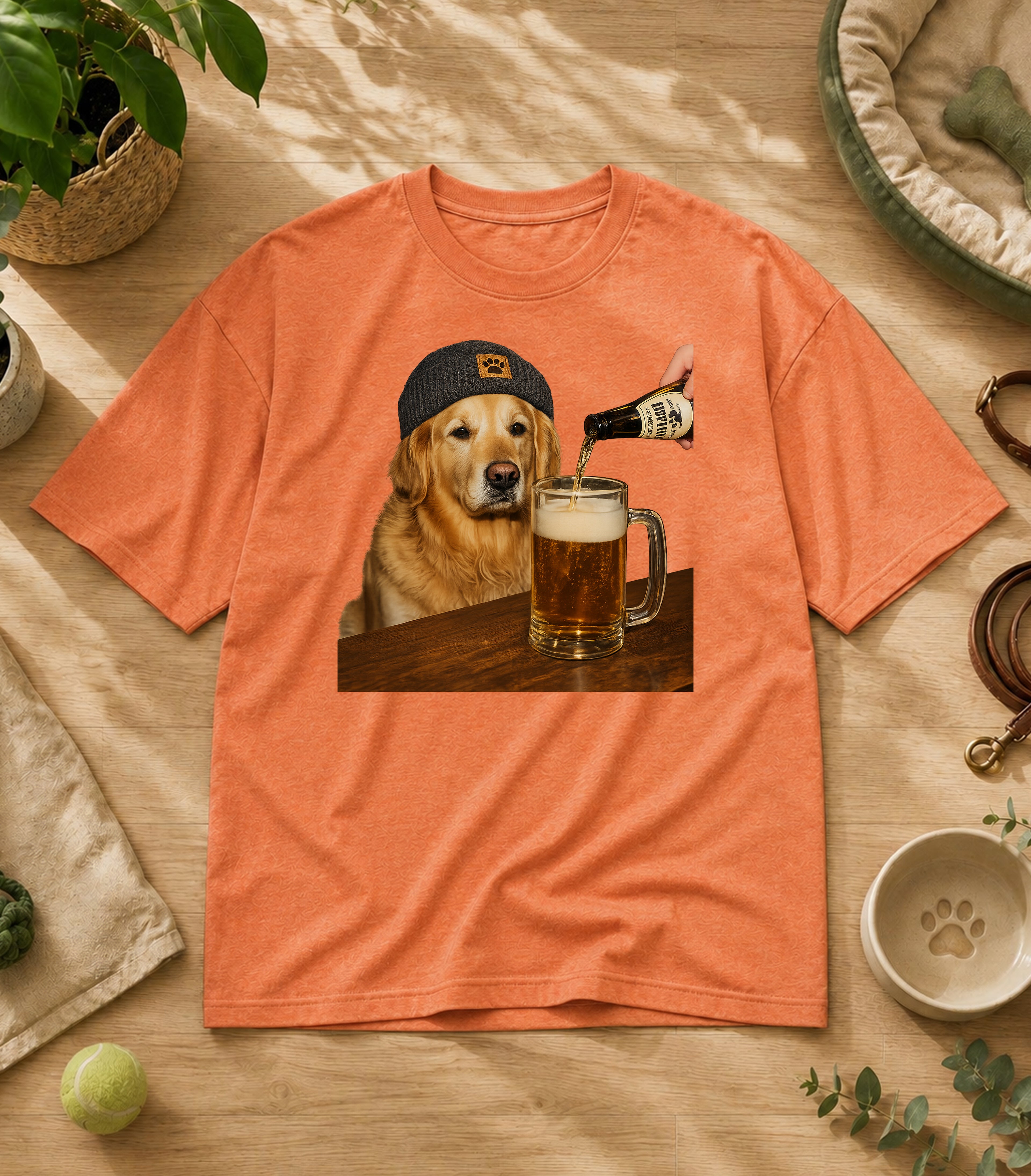 Funny Golden Retriever Drinking Beer T-Shirt