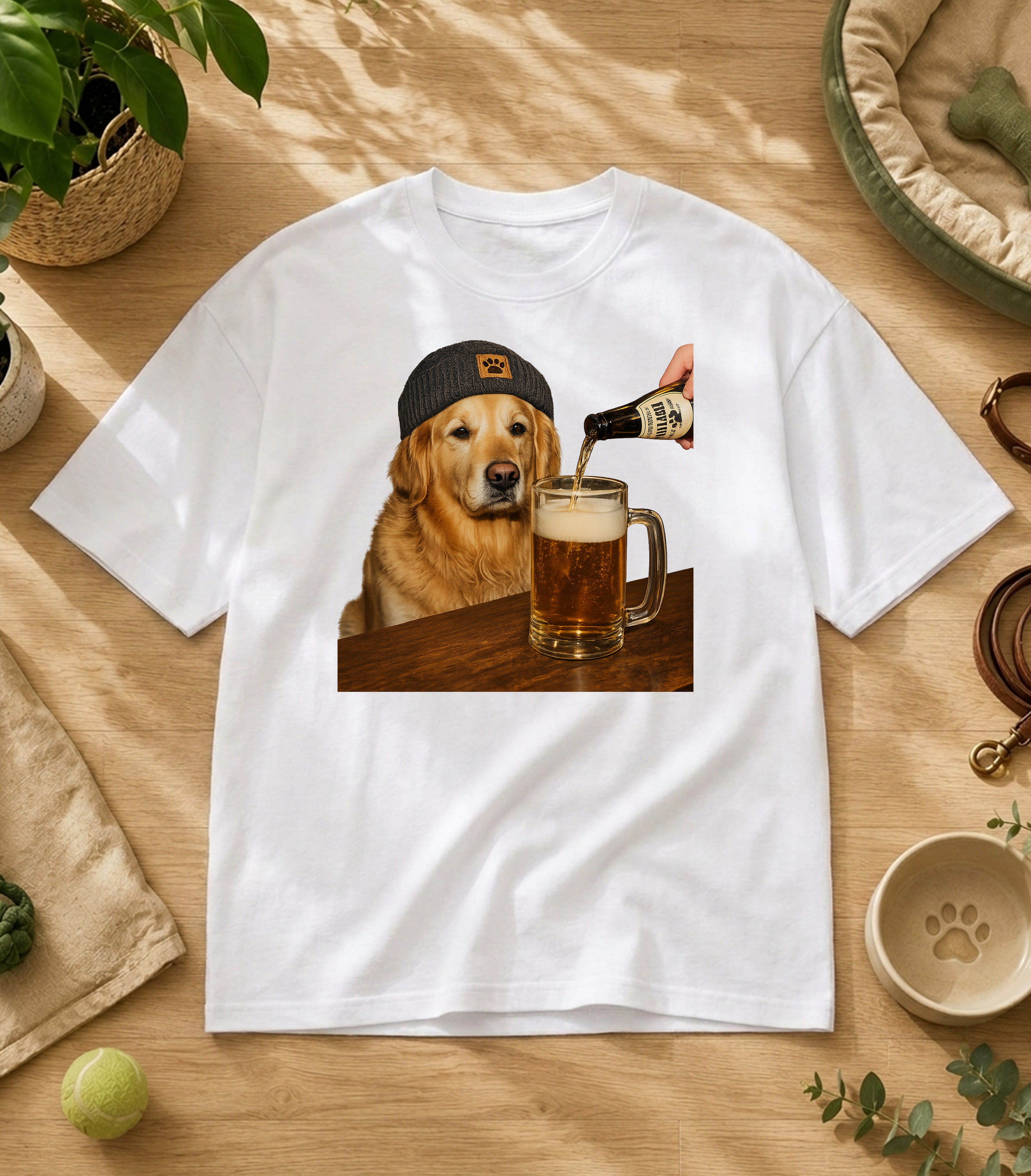 Funny Golden Retriever Drinking Beer T-Shirt