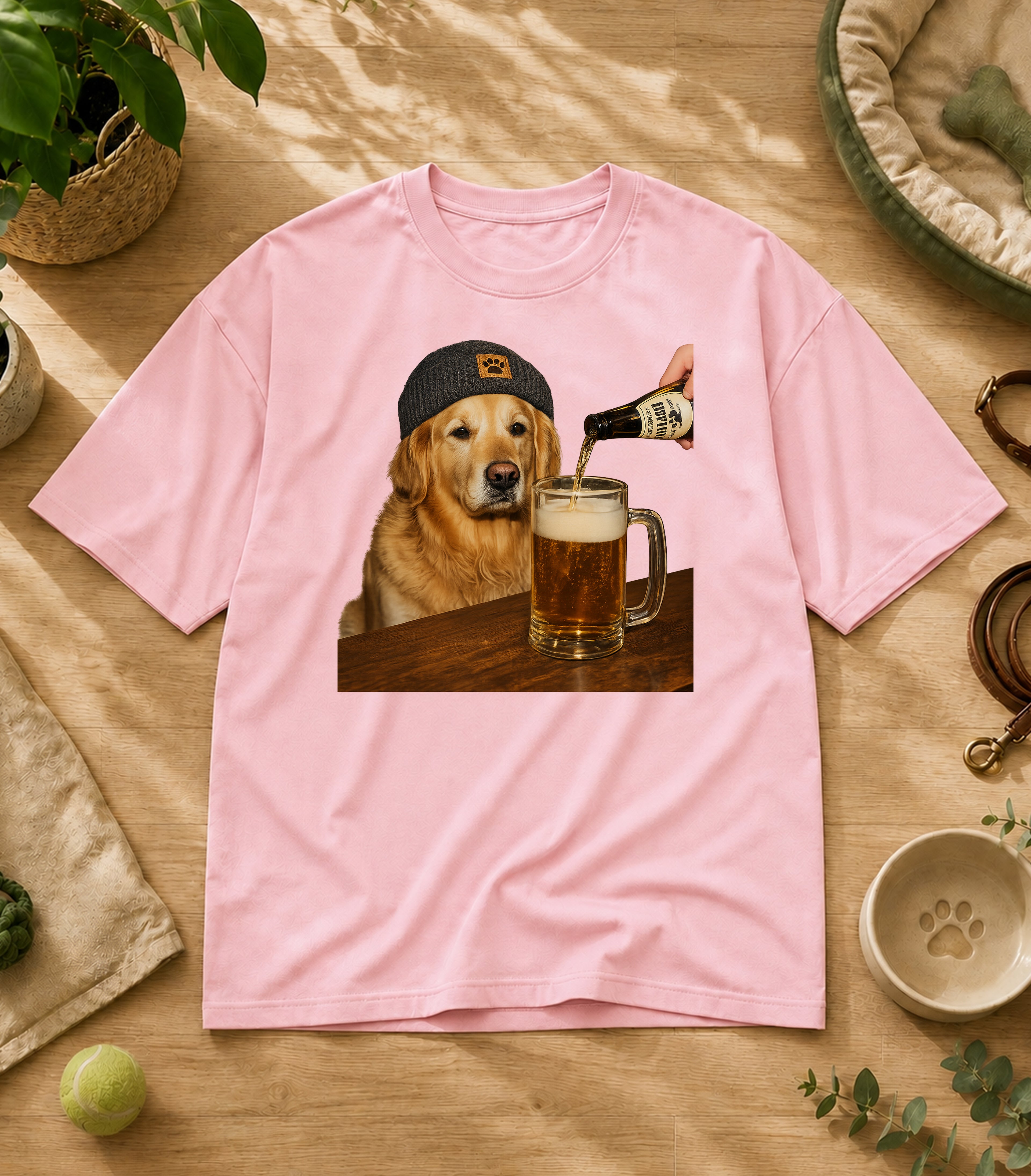 Funny Golden Retriever Drinking Beer T-Shirt