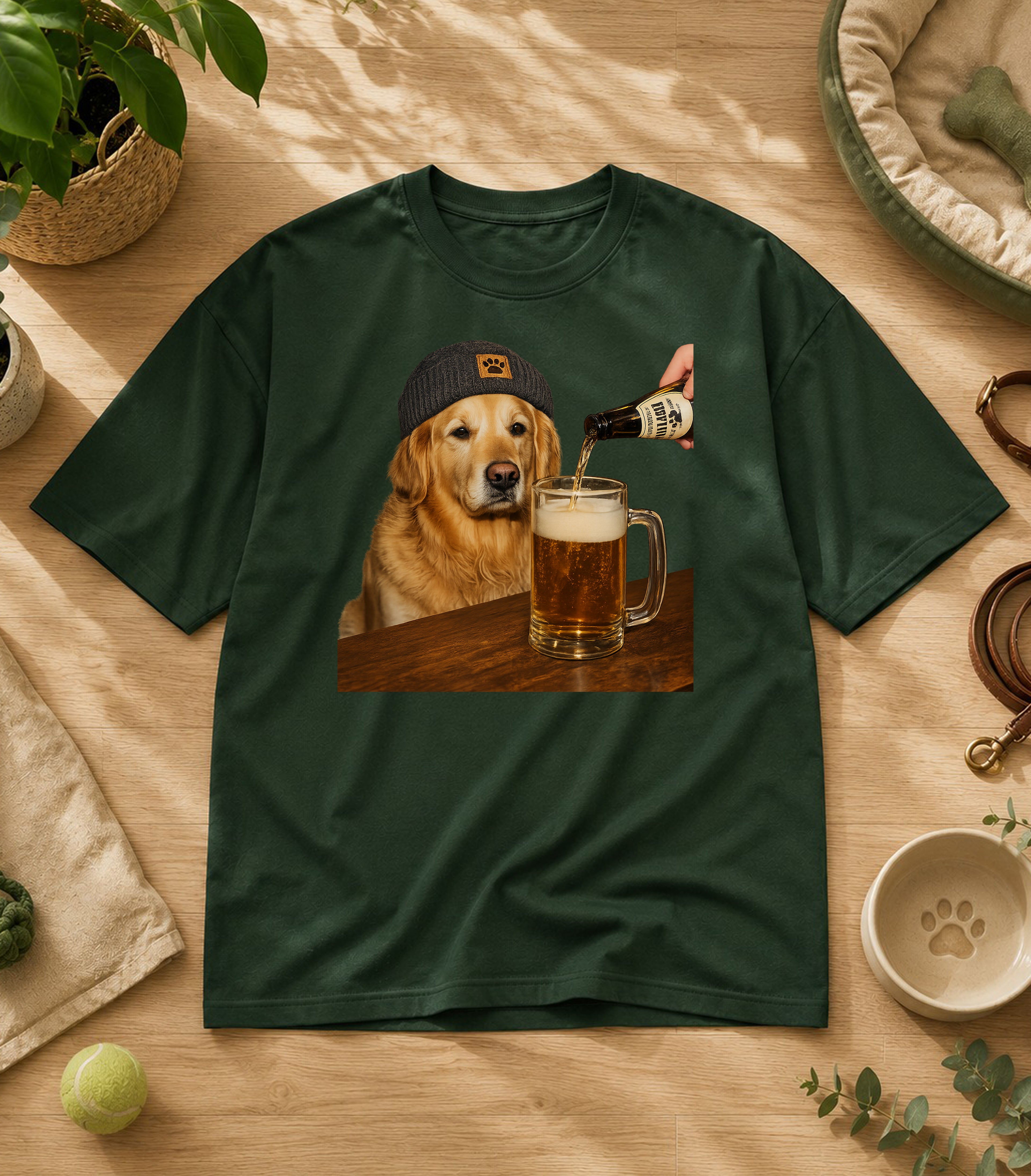 Funny Golden Retriever Drinking Beer T-Shirt