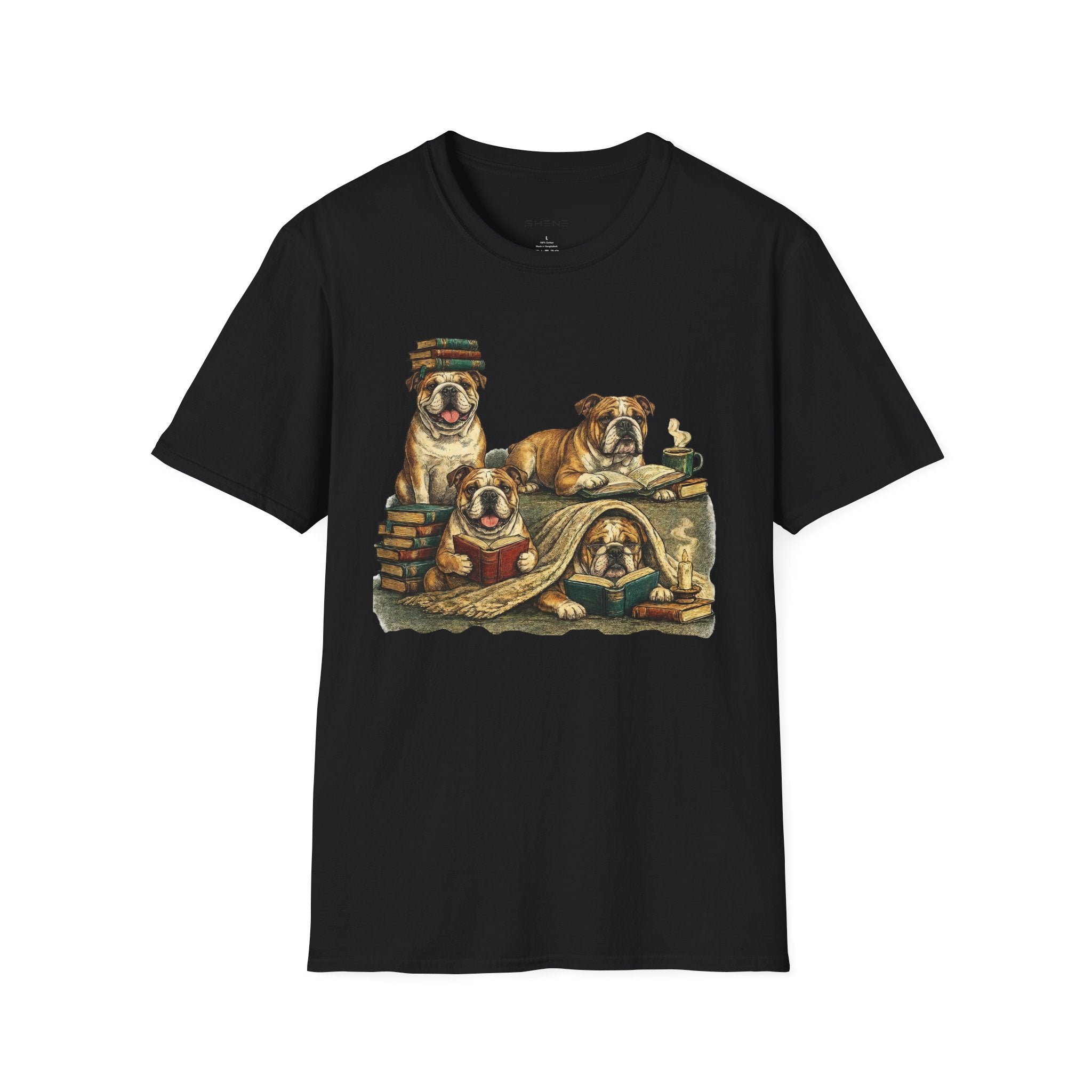Copy of Copy of Copy of Unisex Softstyle Frenchi Library Four Dog T-Shirt