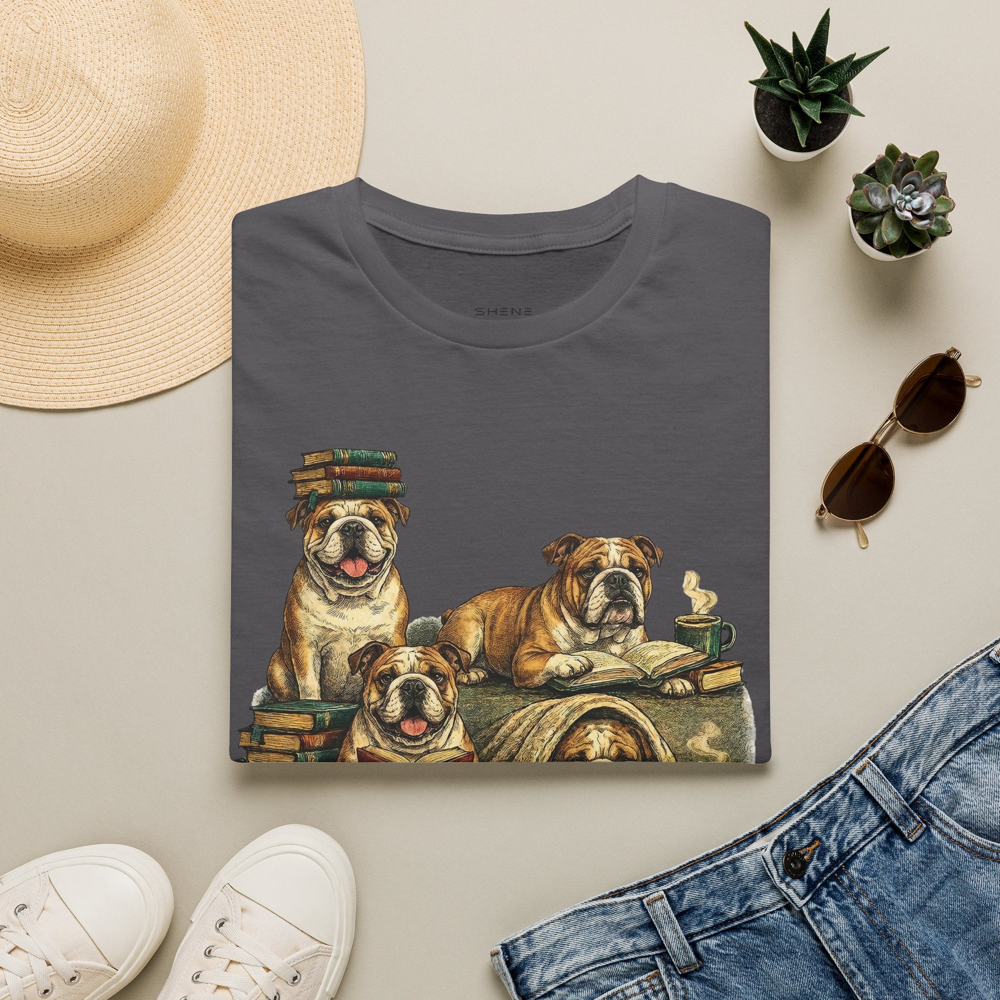 Copy of Copy of Copy of Unisex Softstyle Frenchi Library Four Dog T-Shirt