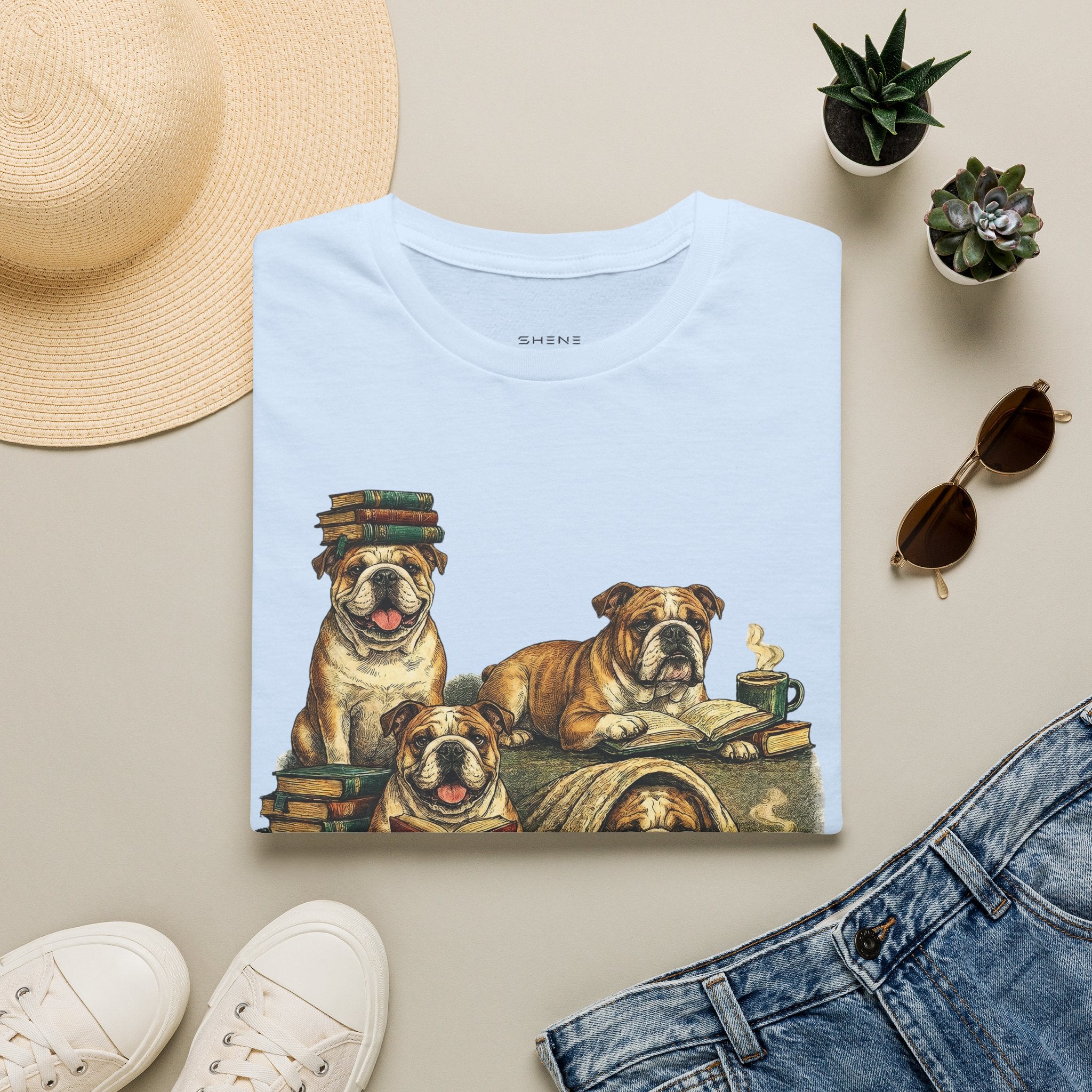 Copy of Copy of Copy of Unisex Softstyle Frenchi Library Four Dog T-Shirt