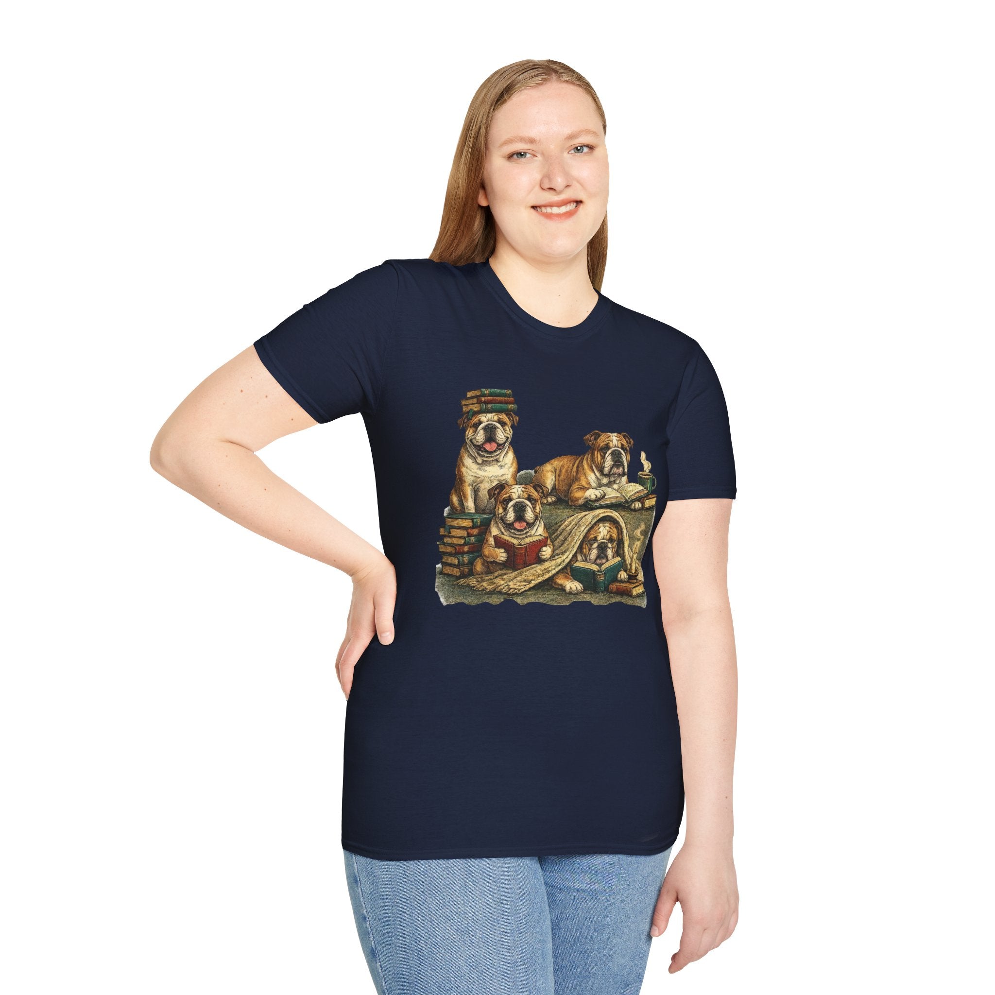 Copy of Copy of Copy of Unisex Softstyle Frenchi Library Four Dog T-Shirt